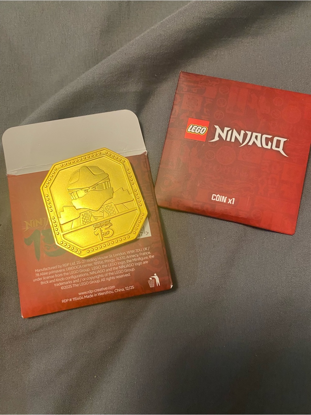 LEGO Ninjago 15th Anniversary Gold Coin Collectible Kai Token w/ Sleeve